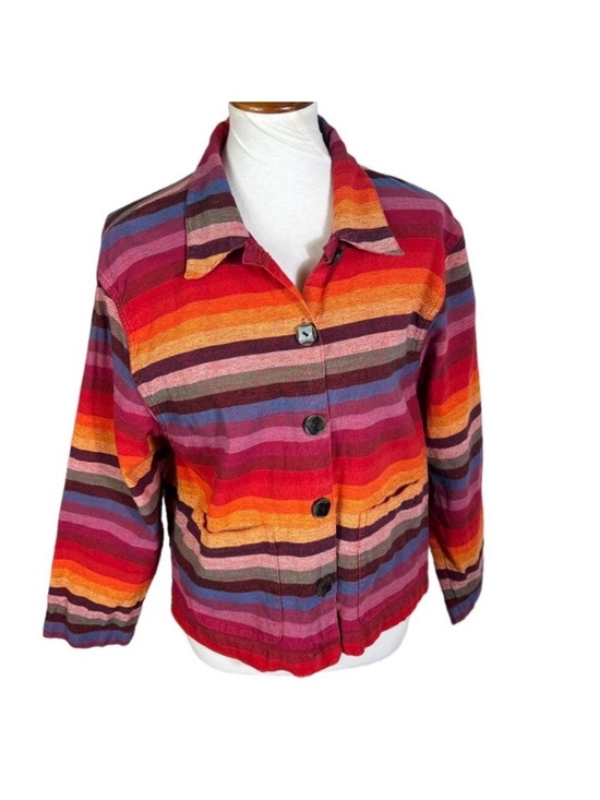 Tantrums Jackets & Blazers - Tantrums Multicolor Striped Button-Front cotton Jacket